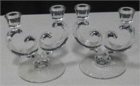 2 American Plain Glass DBL Scrolling Candle Holder