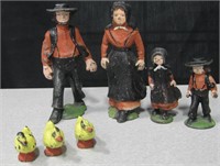 VNTG Iron Cast Amish Mennonites Family & Chickens