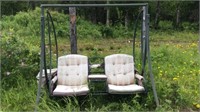 Porch swing glider with cup holders
