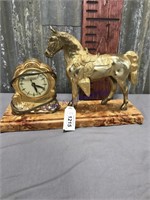 Metal horse and clock--17" long