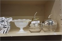 MILK GLASS COMPOTE- CHERRY AND PEAR JARS