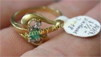 14KT 6 1/2 SIZE EMERALD AND DIAMOND RING