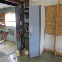 Metal storage cabinet with contents