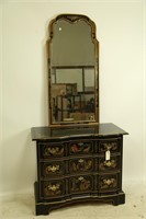 CHEST OF DRAWERS & MIRROR WITH CHINESE STYLE DECO