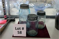 Case 2: (3) Blue Glass Jars w/Zinc top lids-