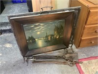 2 BEATEN BRASS AND 1 PICTURE FIRE SCREEN