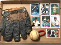 Baseball cards, baseball gloves