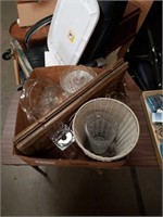 Box of glass and wooden backgammon game