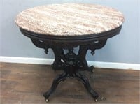 ANTIQUE VICTORIAN MARBLE TOP PARLOR OVAL TABLE