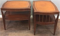 PAIR OF LEATHER INLAID END TABLES