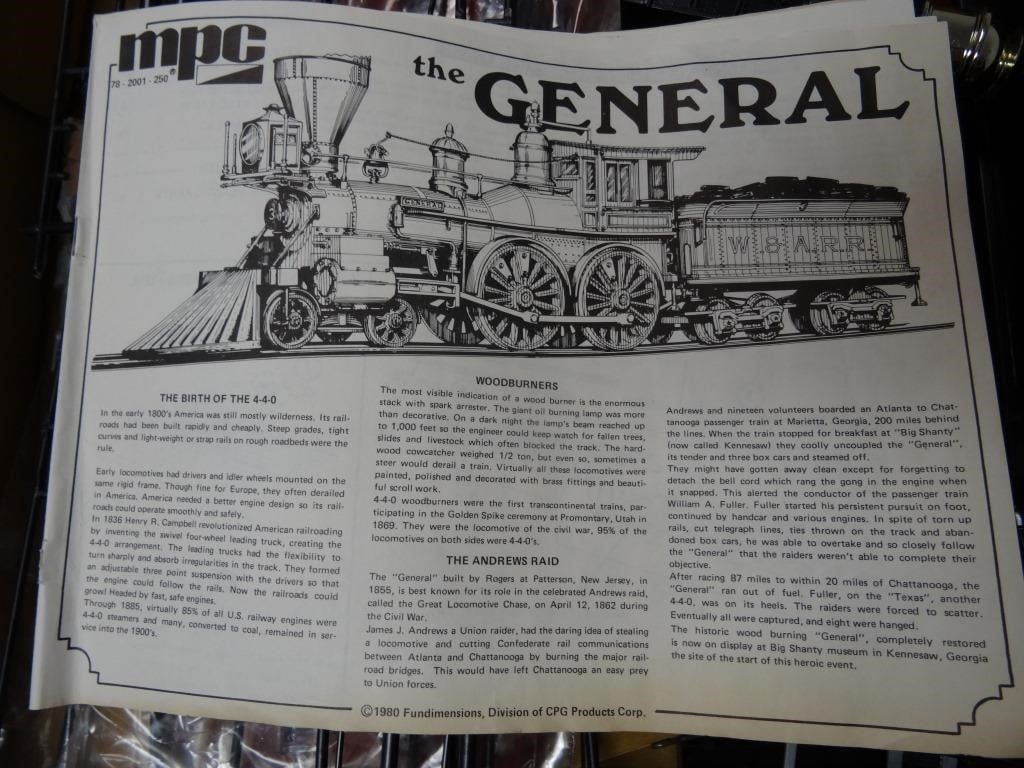 MPC 2001 The General American Steam Locomotive Train Model Kit 1/25 1980 Issue for sale online 
