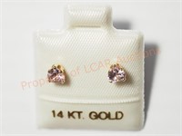 14 K Gold Pink Heart Stud Earrings