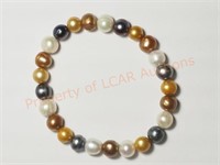 Multi Colored Fresh Water Pearl Flexible Bracelet