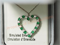 Sterling Silver Emerald Cubic Zirconia Heart