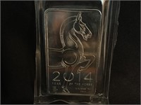 2014 Year of the Horse 10 Troy OZ Silver Bar