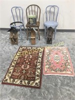 Bird houses ,chairs ,rugs and fountain