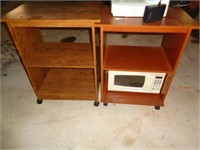Microwave and 2 Carts and Bamboo Folding Table