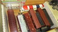 BOX OF HO  ENGINE AND 8 CARS
