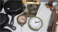 CLOCK AND 2 CLOCK FACES W PENDELUMS