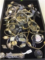 TRAY LOT OF VARIOUS WATCHES, HELBROS, BENRUS& MORE