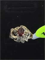 STERLING RING WITH RED GEMSTONE, SIZE 6