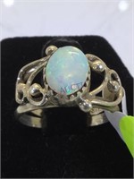 STERLING RING WITH FIRE OPAL, SIZE 6.5