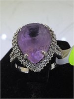 STERLING RING WITH VIOLET GEMSTONE, SIZE 7