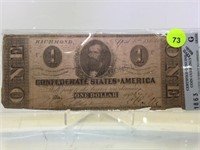 1863 "CIVIL WAR ERA", $1 CONFERERATE CURRENCY