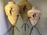 GROUP OF  NATIVE AMERICAN KOKOPELLI VASES W/STANDS