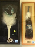 PAIR OF HAND PAINTED FRAMED FEATHER ART