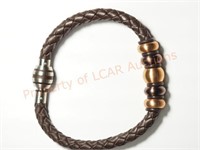 Stainless Steel Brown Leather Men's Bracelet