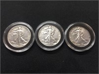 1934, 1938, &1943 Walking Liberty Half Dollars