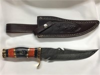 Damascus 13" Bowie Knife with Sheath