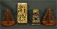 MIXED LOT OF FOUR CHINESE WOOD OBJECTS