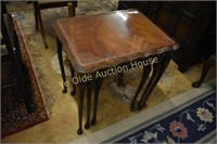 Feather Mahogany Nesting Tables (3) With Glass