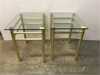 2 brass and glass tables