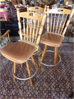 Oak Swivel Barstools with Backrest