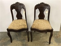 Pair antique carved side chairs