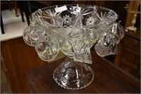 Pressed Glass Punch Bowl With 12 Cups
