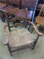 Oak Low Profile Arm Chair With Rush Seat