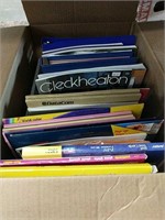 Box of assorted books, labels and paper