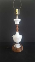 Beautiful wood and milk glass lamp