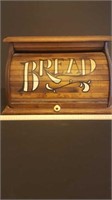 Vintage roll top wooden bread box