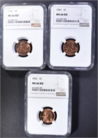 3 - 1961 LINCOLN CENTS NGC MS66RD