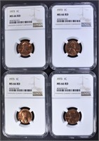4 - 1973 NGC MS66RD LINCOLN CENTS