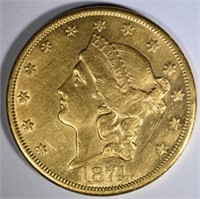 1874-CC $20 GOLD LIBERTY  AU/BU
