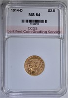 1914-D $2.50 GOLD INDIAN HEAD CCGS CH BU