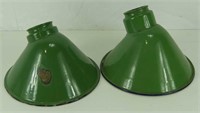 TWO GREEN PORCELAIN 8" & 8.25" SIGN LIGHT SHADES
