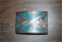 MEXICO STERLING AND TOURQUOISE BELT BUCKLE