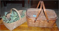2 BASKETS - 1 PICNIC BASKET AND OTHER BASKET WITH